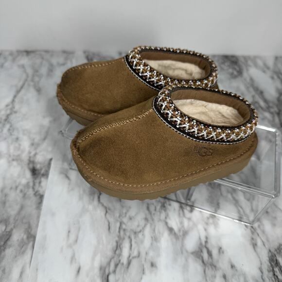 Ugg Tasman II Chestnut Slippers Kids Size 8 Suede Shoes Sheepskin 1019066T - Picture 1 of 6